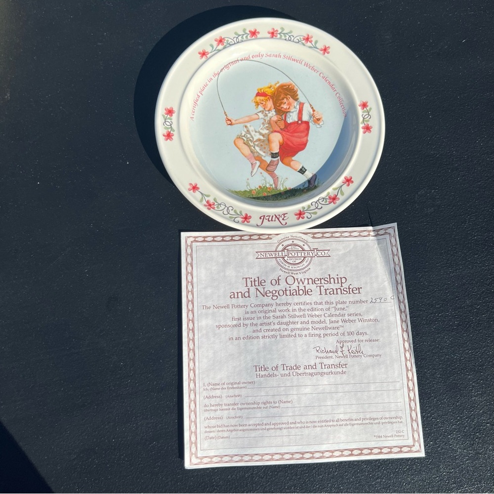 ☀️ 3/$30 Sara Stilwell Weber Calendar Series “June” Collectors Plate #2590C